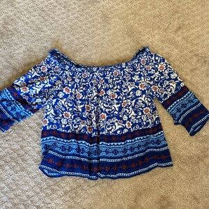 Crop top swing 3/4 sleeve blue floral pattern